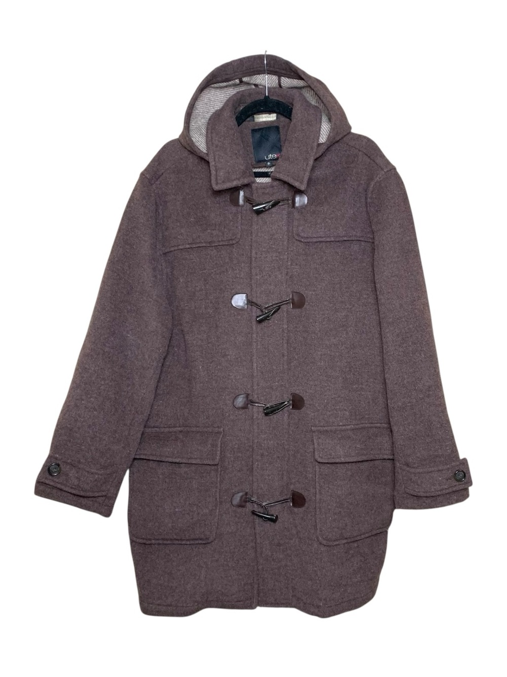 Vintage Brown Hooded Toggle Coat Wool Blend Sz L Oversized Classic Neutral